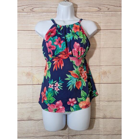 ST JOHN'S BAY Women's Tropical Print Tankini Top Underwire Bra Size 8 - Picture 1 of 5